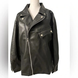 Women’s Dazy faux leather Y2K black zippered lined jacket with pockets Size Med